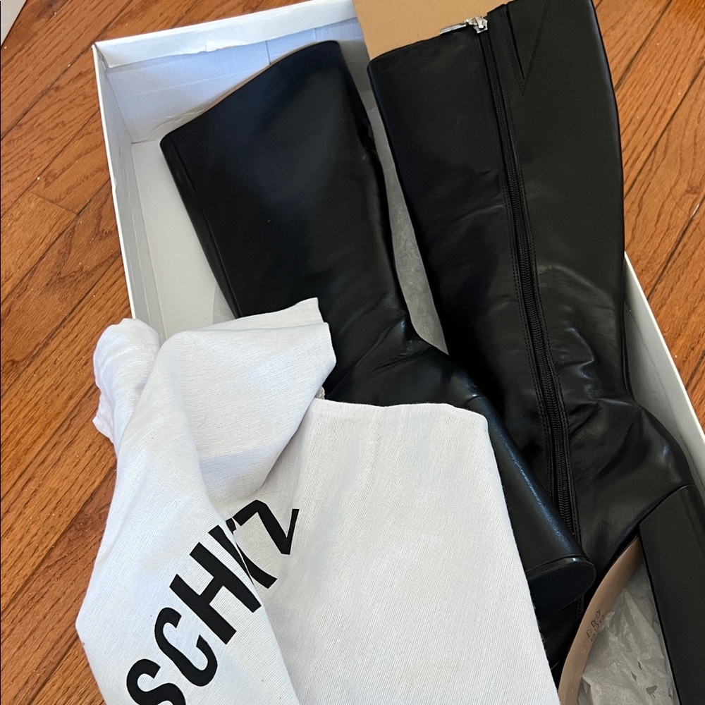 SCHUTZ Elysee Leather Platform Knee Boots - 7.5 / Black / Atanado Leather - Picture 7 of 7